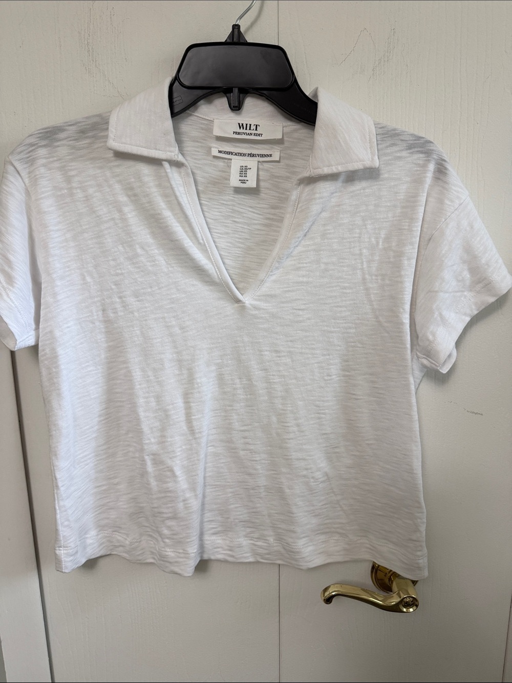 Wilt White Slub Polo V-Neck Tee